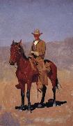 Frederic Remington Mounted Cowboy in Chaps with Bay Horse oil painting